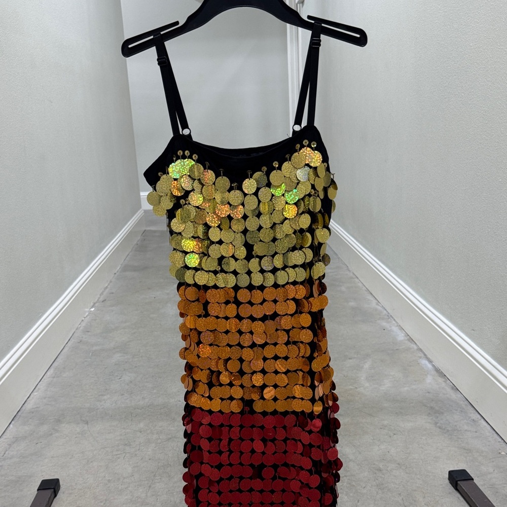 Weissman Black and Gold Sequin Mini Dress